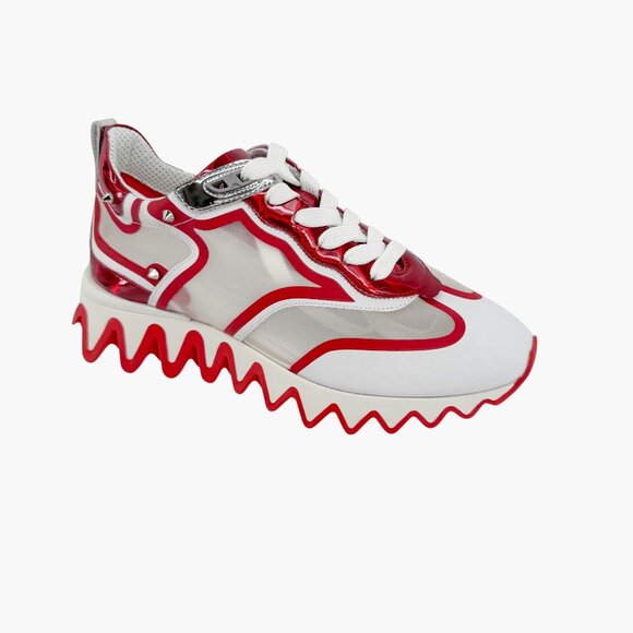 Christian Louboutin Sharkina Mesh Sneakers Size 37 US 7 White Red Loubishark 49 - Picture 10 of 15